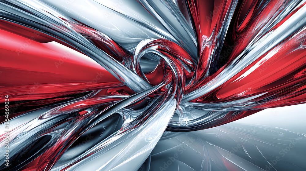 Poster red and white abstract design with dynamic glow and explosion effect on a dark background