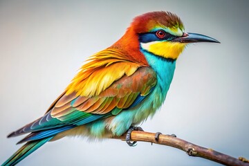 Fototapeta premium Vibrant Exotic Bird with Colorful Feathers Isolated on White Background - Stock Photo