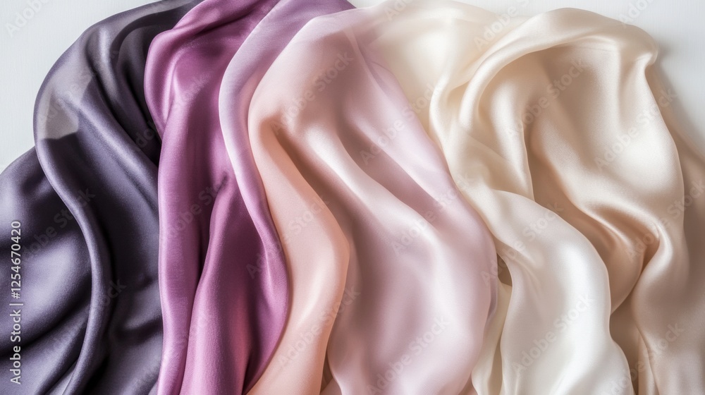 Poster elegant flowing silk fabrics in soft tones showcasing textures on a neutral background with space fo