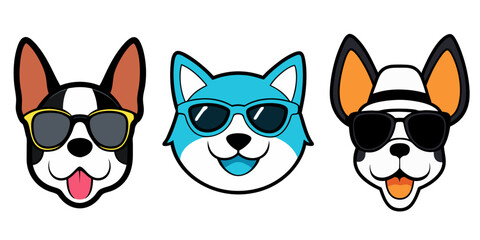 Fototapeta premium cute smiling Boston Terrier dog head with sunglass vector art illustration