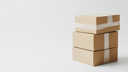 Obraz premium Stacked cardboard boxes on white background; shipping concept