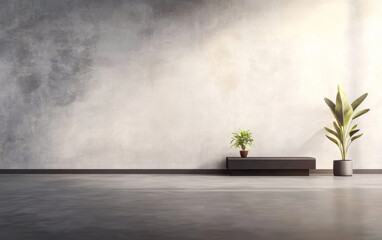 Modern interior with plants and minimalist decor in a bright, airy space