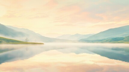 Obraz premium Misty Sunrise Over Mountain Lake