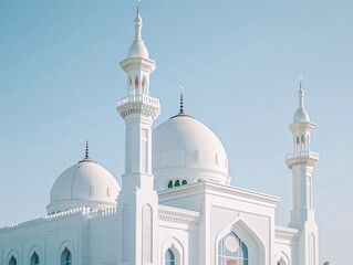 Obraz premium Architectural photography at its finest, capturing the beauty of symmetry and Islamic mosque design.