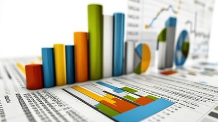 3D bar and pie charts on financial reports.