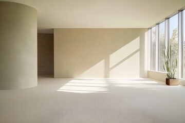Bright and serene empty interior with natural light and potted plant