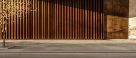 Modern architectural design features striking shadows and textures on a city street