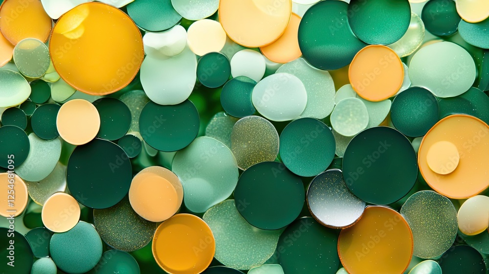 Poster microscopic ocean life microscopic concept. colorful circular shapes in vibrant greens and yellows c