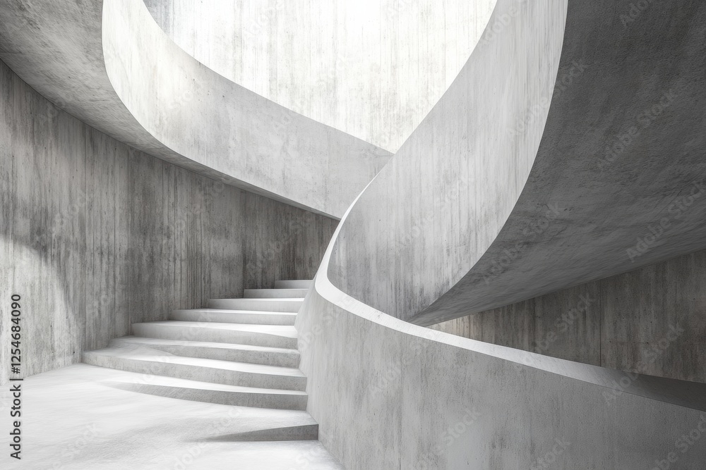 Leinwandbilder Exploring the curves and lines of a minimalist concrete staircase in a modern architectural space. Generative AI