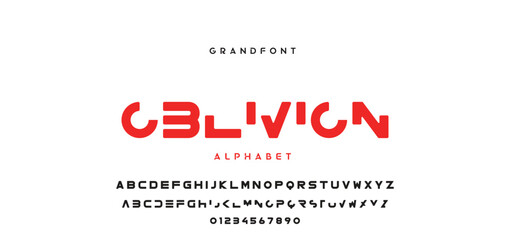 Digital modern alphabet font. Creative abstract urban, futuristic, fashion, sport, minimal technology typography. Simple vector illustration with number