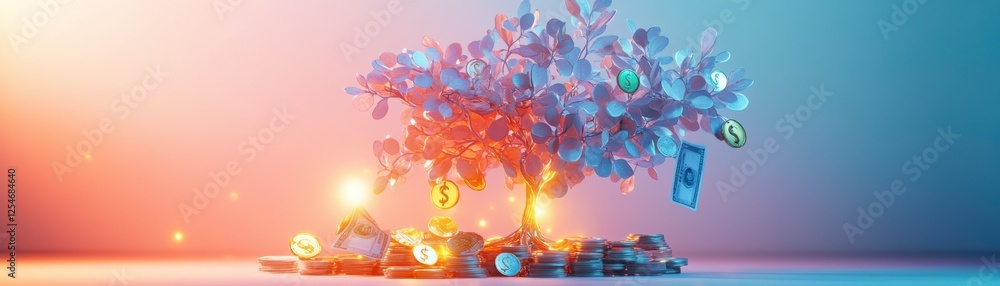 Aufkleber a vibrant, abstract representation of a tree made from colorful geometric shapes, illuminated by dyn