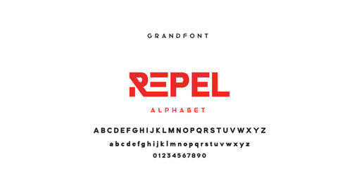 Digital modern alphabet font. Creative abstract urban, futuristic, fashion, sport, minimal technology typography. Simple vector illustration with number