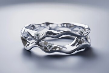 A double-banded silver ring with organic curves and small floral accents.