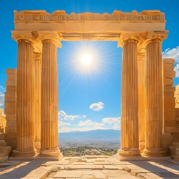 Ancient Greek Columns Sunlight Illustration