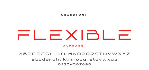 Digital modern alphabet font. Creative abstract urban, futuristic, fashion, sport, minimal technology typography. Simple vector illustration with number