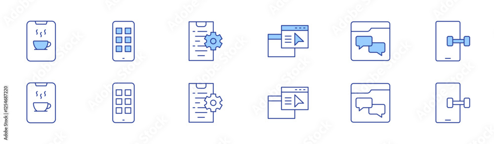 Poster application icon set in two styles, duotone and thin line style. editable stroke. app, apps, chat, c