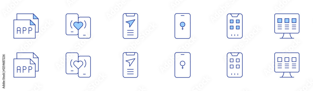 Poster application icon set in two styles, duotone and thin line style. editable stroke. app, apps, dating 
