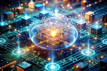 Fototapeta premium digital illustration or visualization representing quantum computing concepts