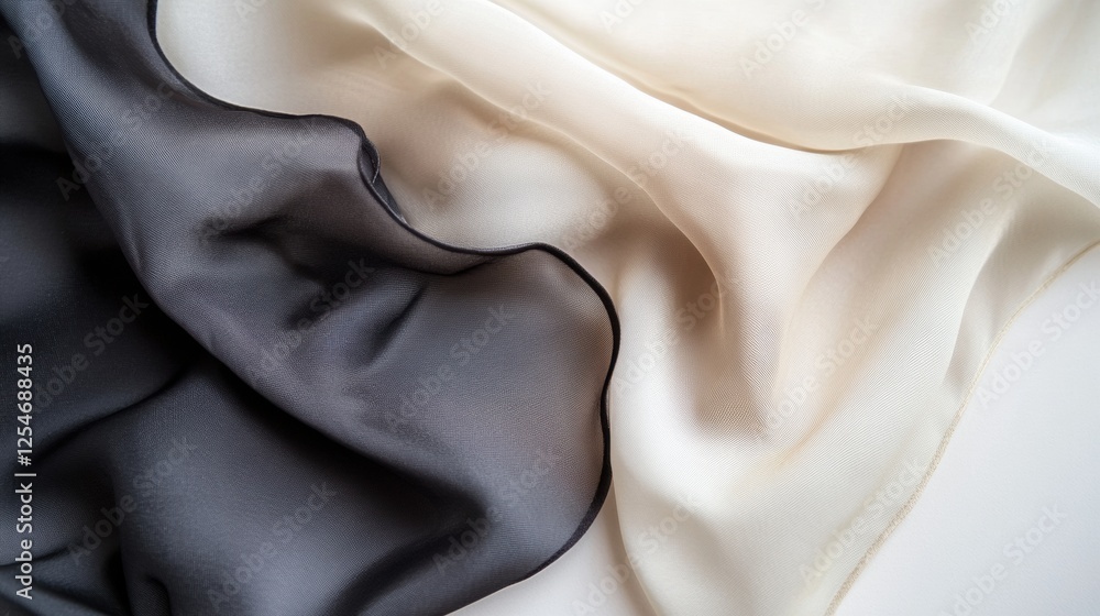 Poster elegant flowing silk fabrics in soft lighting on a neutral background with ample space for text arra