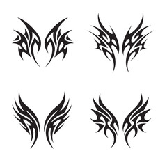 A collection of silhouette black flame tatoo patterns against a white background. 