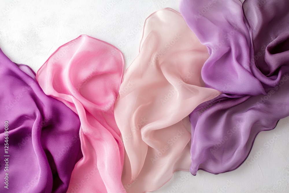 Poster flowing silk fabrics in soft tones create an elegant display with ample blank space for additional t