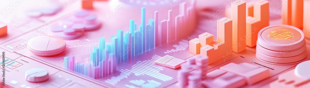 Poster a vibrant, abstract representation of data visualization, featuring colorful graphs and digital elem
