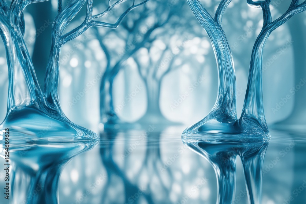 Leinwandbilder glowing reflections in a glass forest with abstract tree shapes illuminated by soft light. generativ