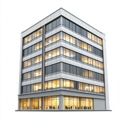 Obraz premium Modern Office Building with Illuminated Windows at Dusk Showcasing Contemporary Architectural Design and Urban Lifestyle