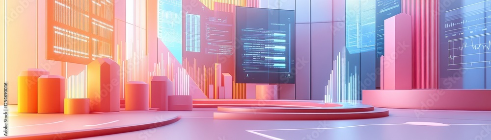 Aufkleber a futuristic cityscape featuring colorful data visualizations and skyscrapers, conveying a sense of 