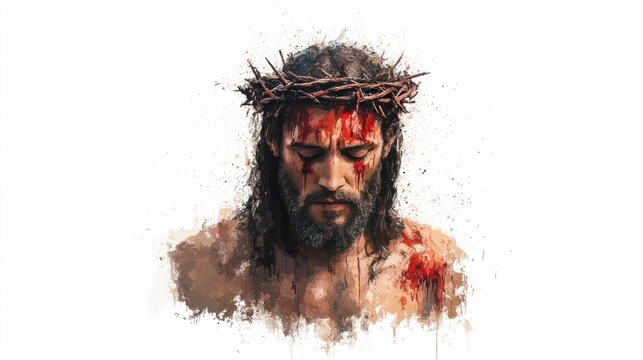 Jesus Condemned to Death - A stunning digital watercolor painting capturing the emotional moment of Christ's unjust persecution and sentence to death.