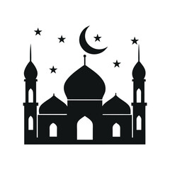 Silhouette of a mosque, perfect for representing Islamic architecture. Mosque icon vector illustration, isolated on a white background
