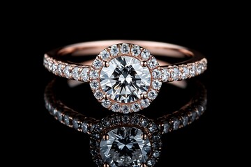 Golden ring with diamonds on dark background.