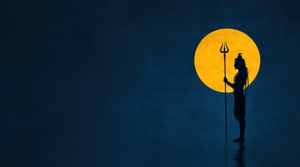 Lord Shiva Silhouette with Trident Against Full Moon for Maha Shivratri Celebration