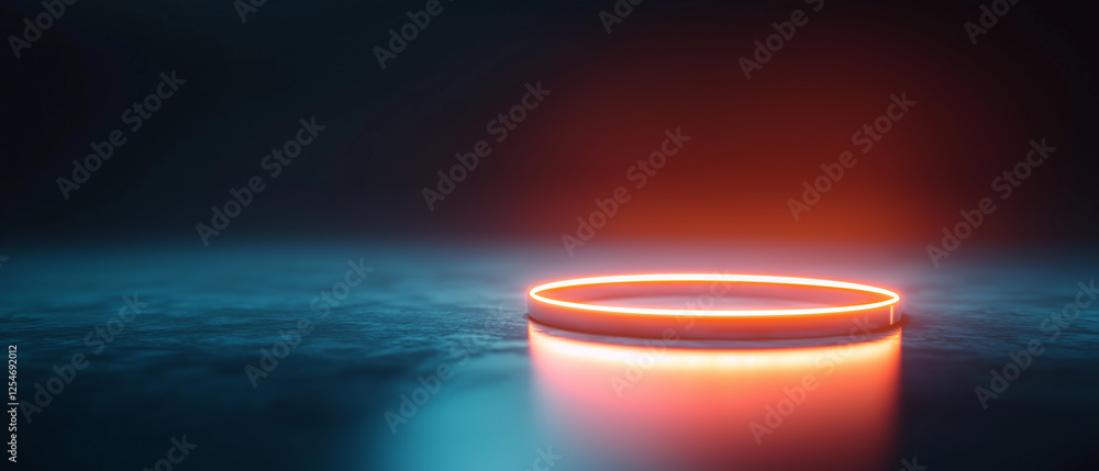 Poster glowing protective ring encircles minimalistic abstract scene