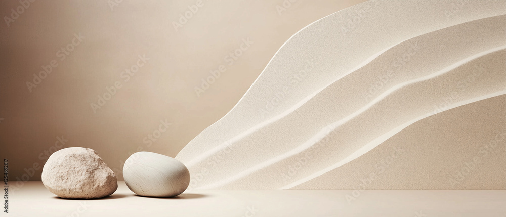 Poster smooth stones on minimal background with flowing curves