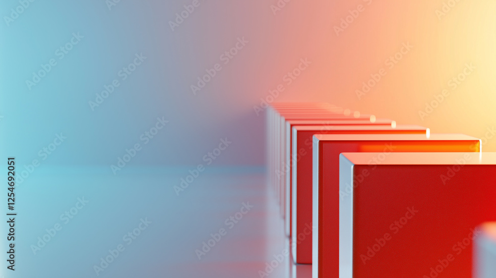 Aufkleber Red cubes in gradient light creating minimalistic abstract scene