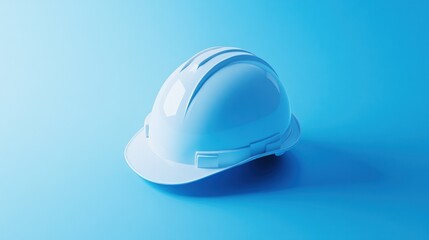 Fototapeta premium White hard hat safety, blue background, construction, safety