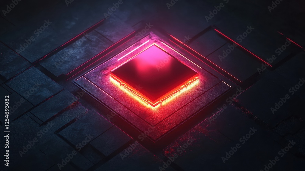 Poster microchip illuminated by red light showcasing advanced technology in a dark environment. generative 