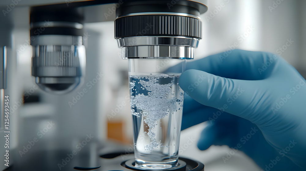 Poster scientist testing sample in lab