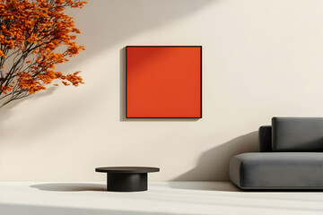 Autumnal Living Room 3D Render Orange Art