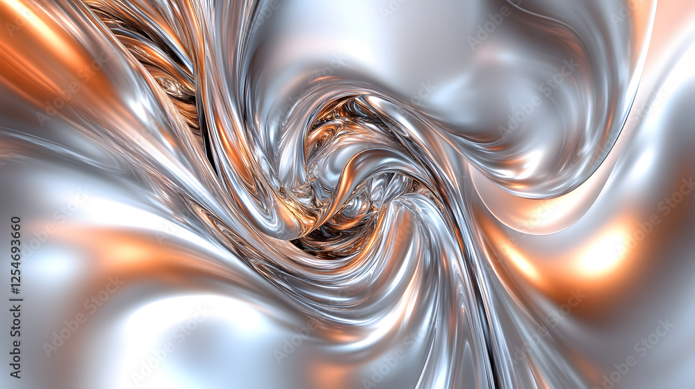 Poster abstract background with metallic effect featuring glowing vortex of molten silver and intricate pat