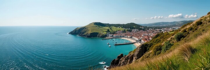 Obraz premium Historic Port Isaac panorama, dramatic coastline, UK, tourism