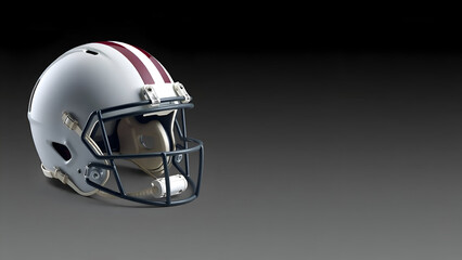 Naklejka premium Football Helmet and Folded Super Bowl Jersey in Bottom Right Corner with Dark Gradient Copy Space, Super Bowl Sunday Background