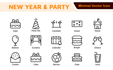 New Year and Celebration Icon Set. A festive collection of vibrant icons designed to enhance celebrations, perfect for party invitations, event promotions, and holiday-themed projects.