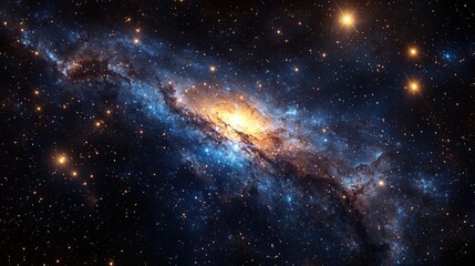 Stunning cosmic view of a spiral galaxy illuminated by vibrant stars and swirling gas clouds