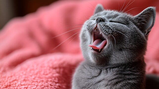 British cat is yawning isolated on background 