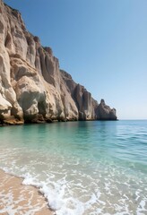 Fototapeta premium Idyllic Beach Scene with Cliffs and Crystal Clear Water