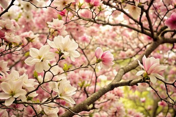 Obraz premium branches filled with blooming cherry blossoms apple blossoms magnolia flowers evoking the beauty and renewal of springtim