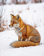 Fototapeta premium Fox sitting in snow