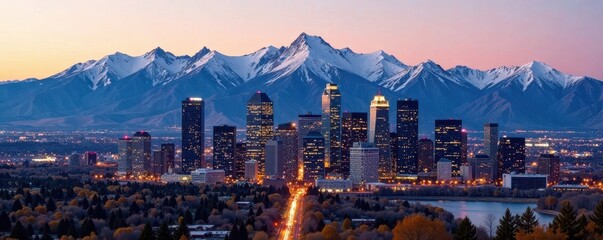 Denver's urban core rises, majestic Rockies loom , mountains, destination